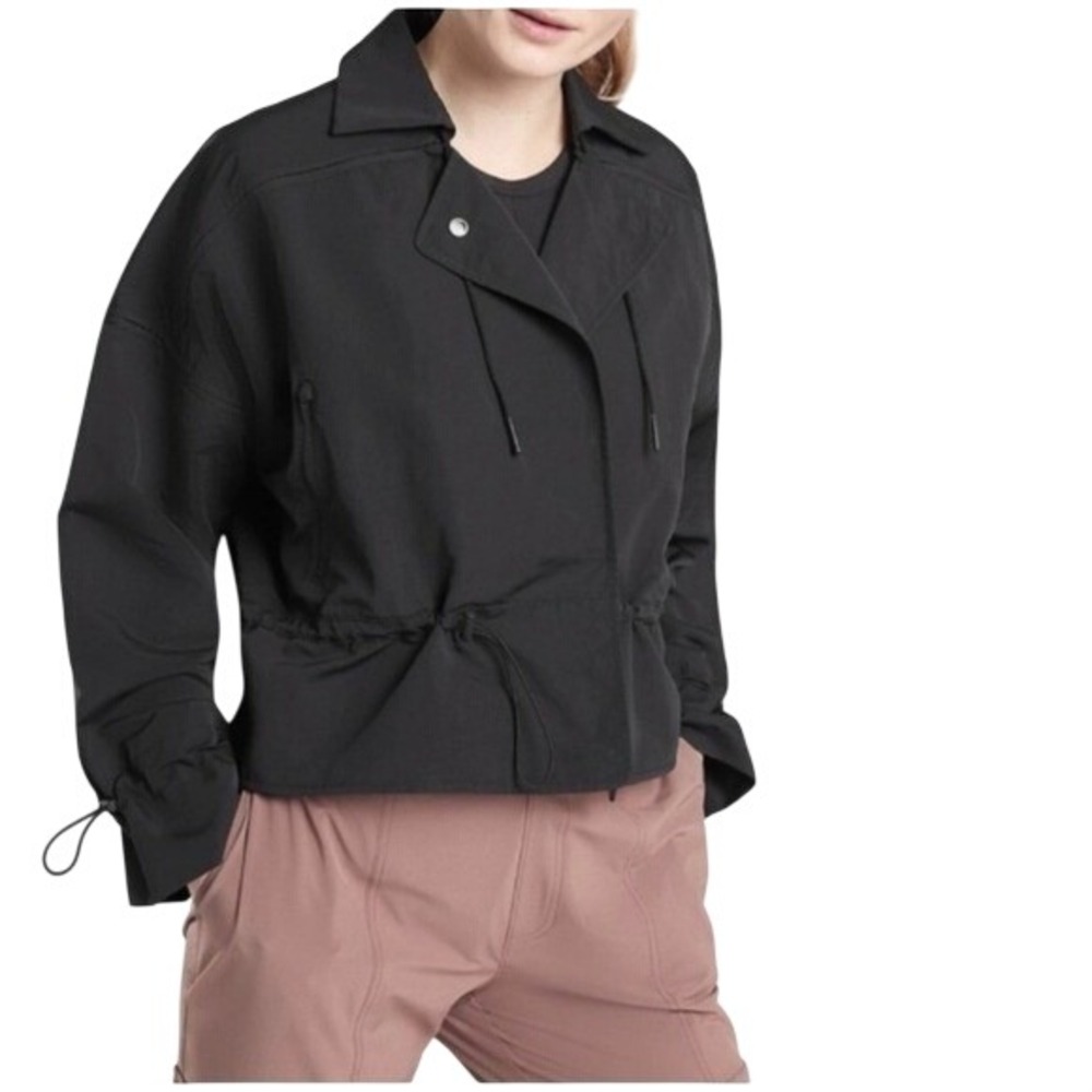 Athleta Acadia Jacket Women SP Black Bungee Adjustable Water Repellent